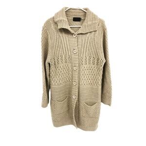 Mary Firenze Italy Beige Crochet Collared Sweater Front Button Size XL